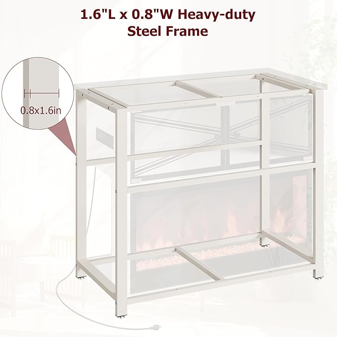 40-50 Gallon Fish Tank Stand with 20-Color LED Flames, No Heat, Metal Frame Structure Aquarium Stand, Glass Doors Storage Cabinet Holds Up to 700 LBS, Fit for Turtle Tank, Reptile Tank (White+Brown)