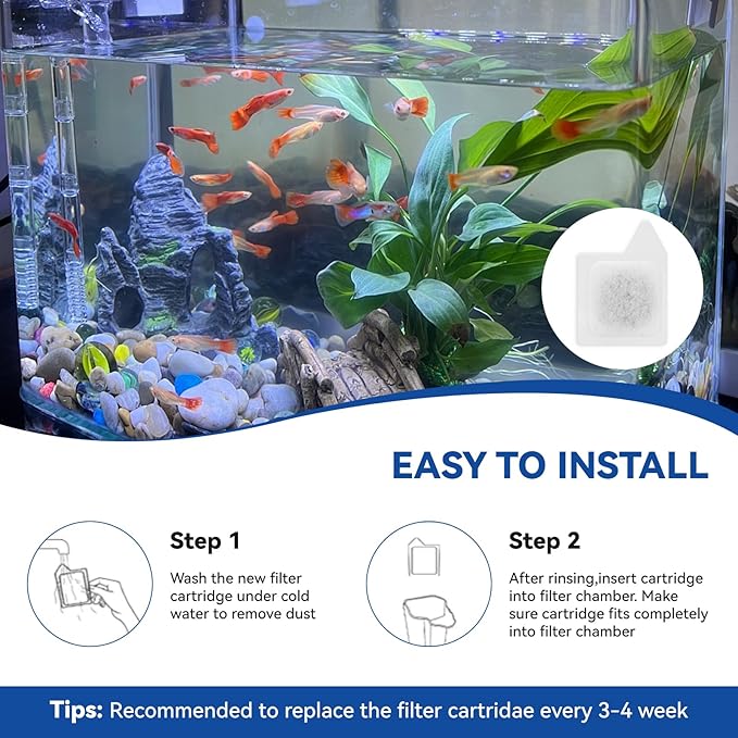 12 Pack Replacement Filter Cartridges - XS Replacement for Koller Products Extra Small Fish Tanks Filter, Refilled Filter Cartridges (XS) Size for Aquarium Kits Less 3 Gallons Aquarium Accessories