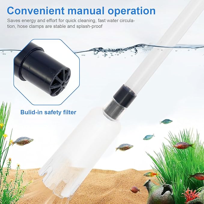 Fish Tank Siphon Vacuum Cleaner, Aquarium Gravel Cleaner with Filter, Fish Tank Cleaner for Water Change, Sand Cleaning and Remove Dirt, 4 in 1 Fish Tank Cleaner Vacuum with Adjustable Length