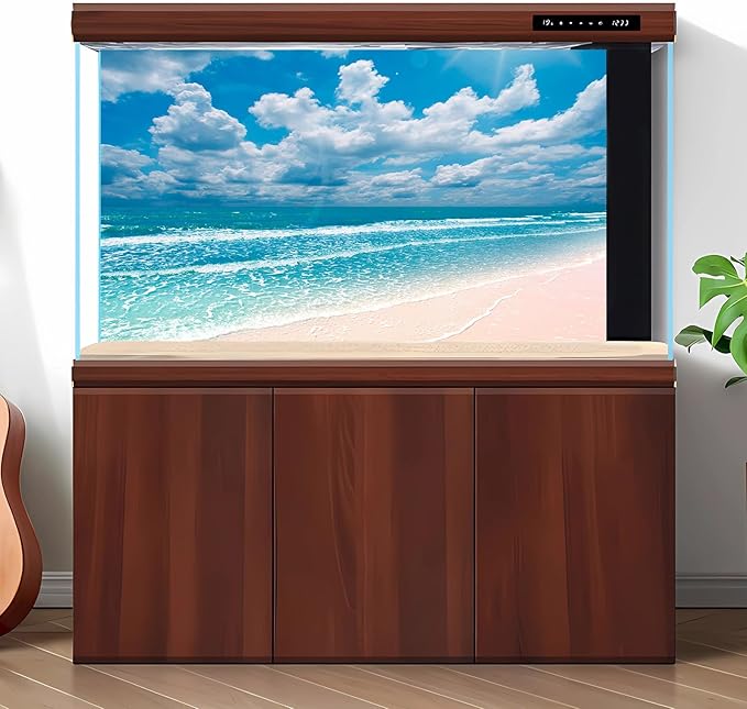 Beach Aquarium Background Sunset Peaceful Beach Fish Tank Background Ocean Seascape Blue Sky Terrarium Backgrounds Amazing Seacoast Palm Trees Ocean Waves Shore Reptile Tank Backgrounds 30x12in
