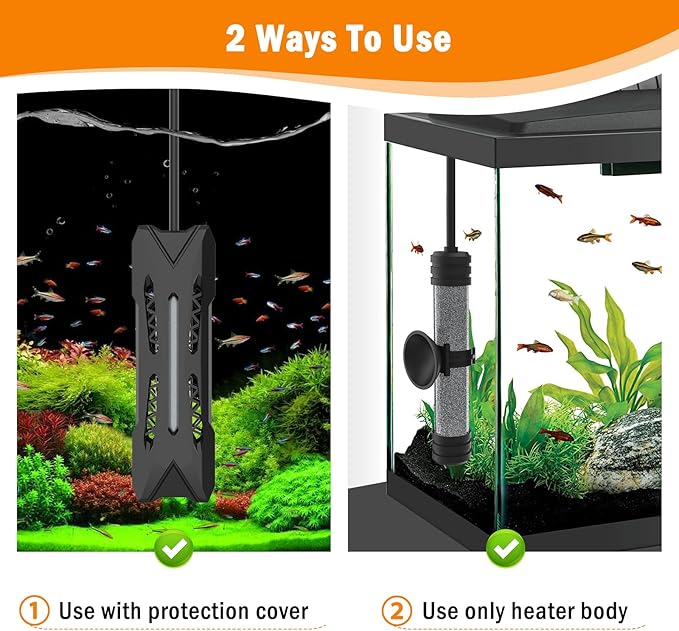 AQQA Small Aquarium Heater,Submersible Fish Tank Heater Adjustable Temperature,Mini Short Dual-use Fish Heater with LED Digital Display Thermostat,Saltwater Freshwater 200W