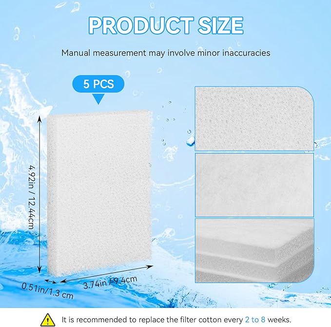 Magluv C2 Poly Foam Pad Fit for Fluval C2 Power Filter White Filter Foam Aquarium Filter Pad Media Replacement, 14008, 5-Pack (C2)