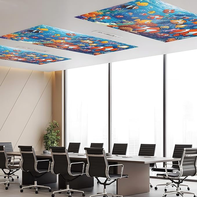 Marine Organism 4PCS Fluorescent Light Covers - Lampshade Ceiling Lights with 10 Magnets Fixtures, Underwater World Fish Coral Light Filters Cover Panel for Soften Glare Indoor Spaces Supplies