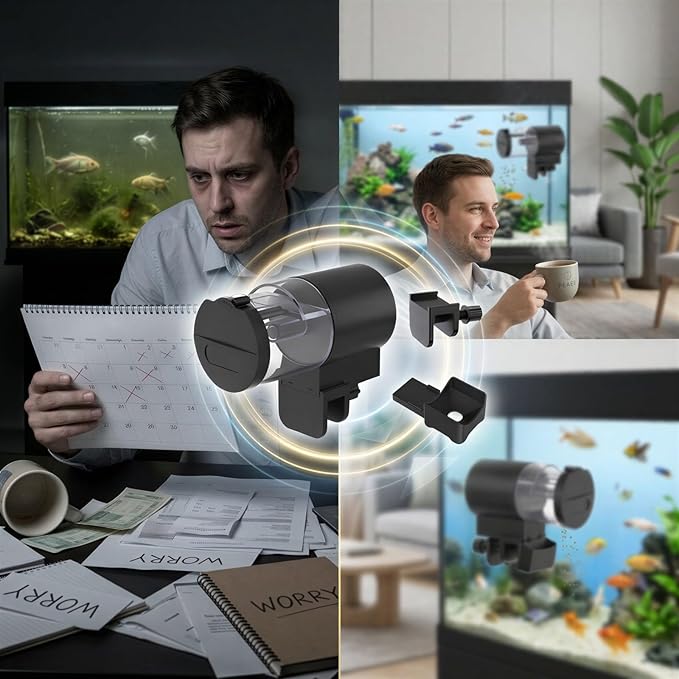 Automatic Fish Feeder for Aquarium, Smart Black Plastic Auto Dispenser with 7-Gear Precision Timer, Moisture-Proof, 100 ml Capacity, 4.7 x 2.4 x 3.0 in for Fish & Turtles