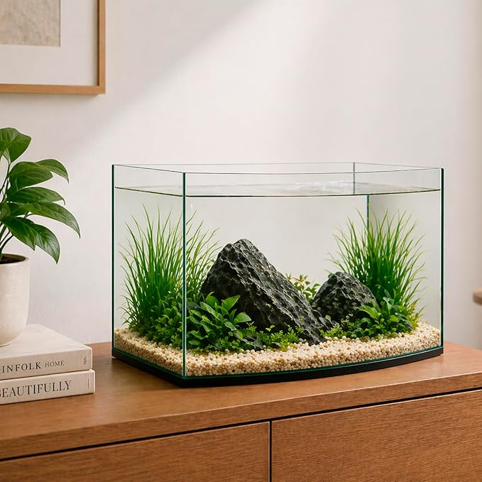 Aquatop EuroStyle Bowfront - 6.1-Gallon Nano Semi-Circle Glass Aquarium, Safe for Freshwater & Saltwater, Desktop Fish Tank, Panoramic, ES-16