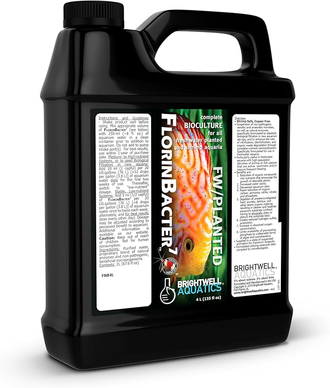 Brightwell Aquatics FlorinBacter7 Freshwater Aquarium Conditioner | Supports Biological Filtration | Removes Ammonia, Nitrite & Nitrate | Improves Water Clarity, 4L