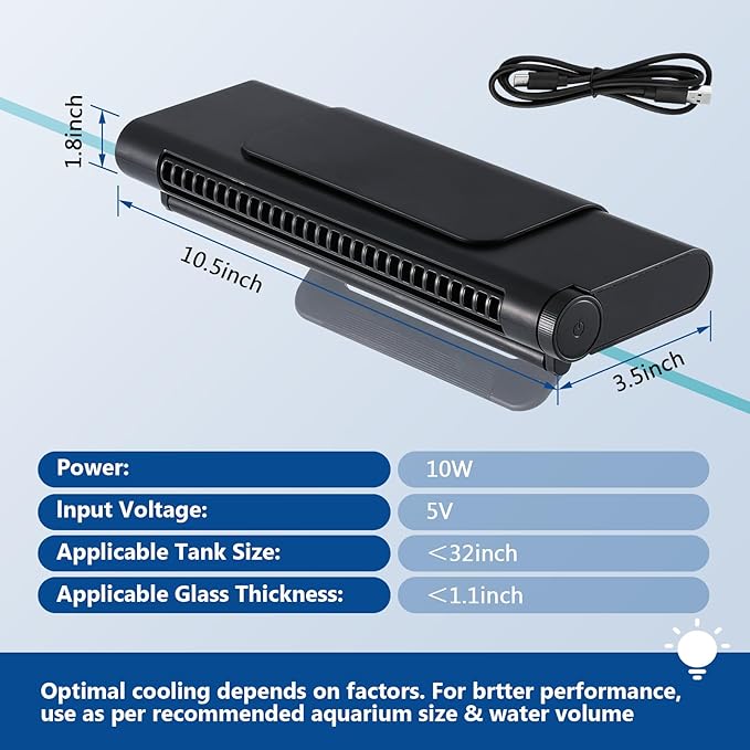 BAOSHISHAN Aquarium Chiller Fan, Powerful Aquarium Cooling Fan with Adjustable Wind Speed, Fish Tank Fan with 3 Dimmable Light for Axolotl Tank Home Office