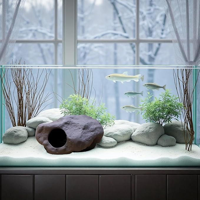 Opening Ceramic Cave Shelter, Sand Fish and Shrimp Safe House, Great Aquarium Decoration for Fish, Shrimp, Cichlid Breeding, and Parrot Spawning