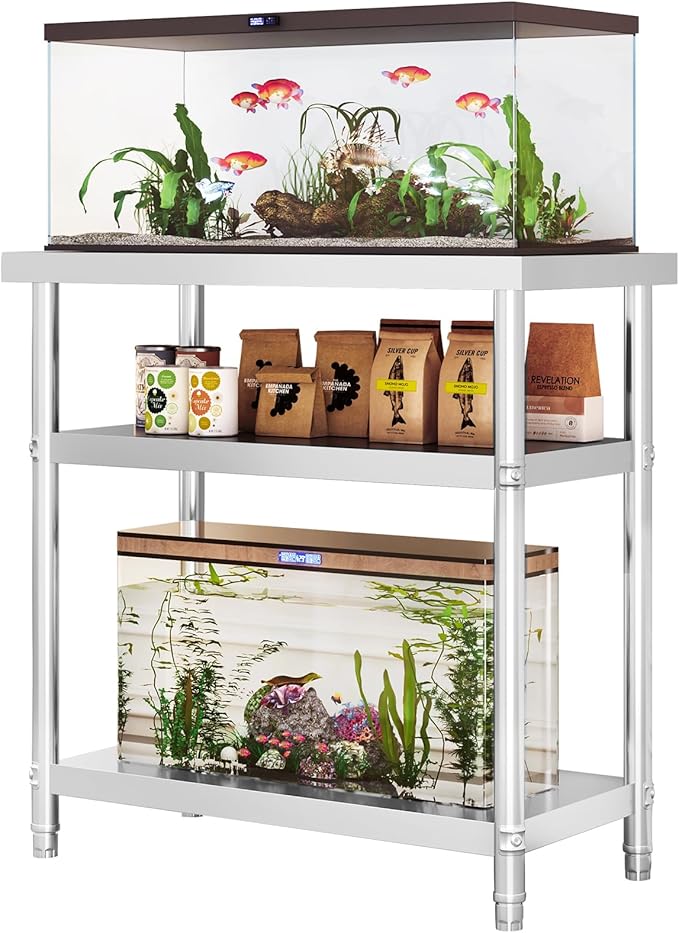 Stainless Steel 20-29-30 Gallon Fish Tank Stand 20+ Gallon Aquarium Stand Long Aquarium Table Double Fish Tank Shelf Terrarium Stand 31.5" L*15.75" W Tabletop