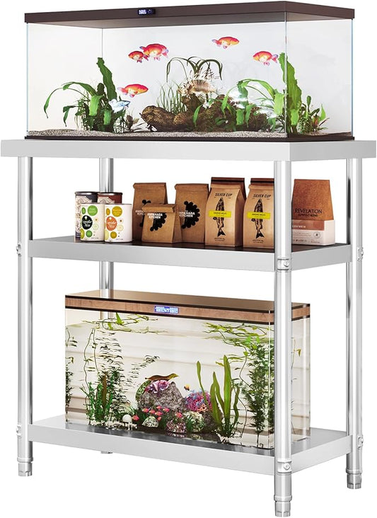 Stainless Steel 20-29-30 Gallon Fish Tank Stand 20+ Gallon Aquarium Stand Long Aquarium Table Double Fish Tank Shelf Terrarium Stand 31.5" L*15.75" W Tabletop