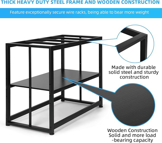 VOWNER 55-75 Gallon Fish Tank Stand - Metal Aquarium Stand, 48.4" x 14.9" x 29.5" Heavy Duty Reptile Tank Stand, Adjustable 2-Tier Fish Tank Rack Shelf for Home Office, Tank not Included, Black