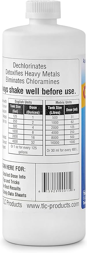 TLC Products, DeChlor & Conditioner, Aquarium Water Treatment, for Freshwater and Saltwater, 32 fl oz