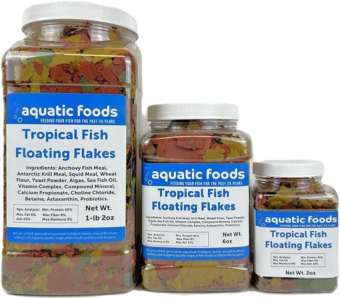 Tropical Fish Flakes, Mix of Krill, Color Enhancing, Spirulina Flakes for Cichlids, Angels, Live Bearers, Tetras, Guppies, All Tropical Fish...WL 1-lb 2oz Lg Jar