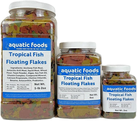 Tropical Fish Flakes, Mix of Krill, Color Enhancing, Spirulina Flakes for Cichlids, Angels, Live Bearers, Tetras, Guppies, All Tropical Fish...WL 1-lb 2oz Lg Jar