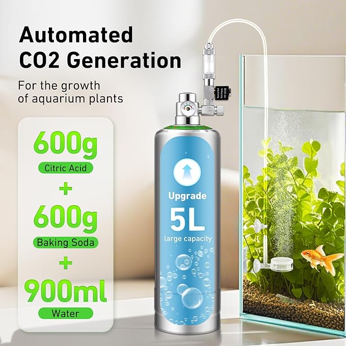 Pro 5L Aquarium CO2 Generator System, Complete Carbon Dioxide Reactor Kit with Regulator and Needle Valve for Aquarium Plants Tanks