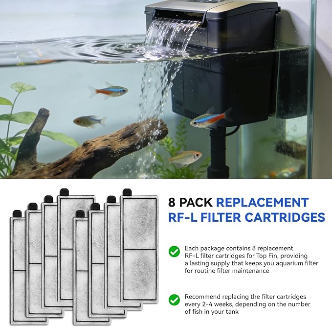 8 Pcs RF-L Fish Tank Filter Cartridges for Topfin L Retreat Filters,Aquarium Replacement Large Filter Cartridge with Carbon Compatible with Top Fin Desktop Aquariums with Large Retreat Filter