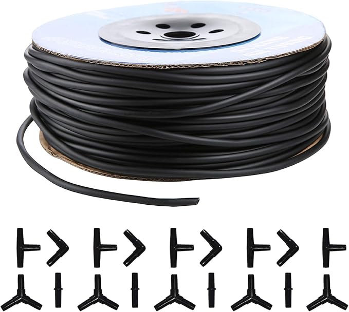 JIH Aquarium 320 Feet Standard 3/16" Black Flexible Airline Tubing with Black Plastic Connectors for Fish Tank,Terrariums, and Hydroponics (320 Feet with connectors)