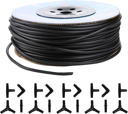 JIH Aquarium 320 Feet Standard 3/16" Black Flexible Airline Tubing with Black Plastic Connectors for Fish Tank,Terrariums, and Hydroponics (320 Feet with connectors)