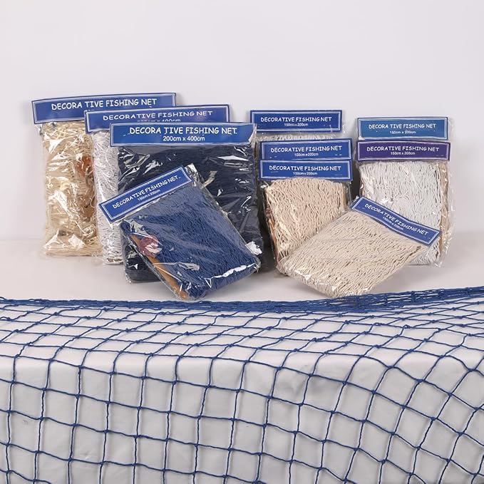 Fish Net Decorations for Party, Natural Cotton Hawaiian Party Large Fishing Net Decorative 78 x 59 Inch, Nautical Themed Cotton Fishnet with 9 Shells for Birthday Wedding Ocean Beach Decor