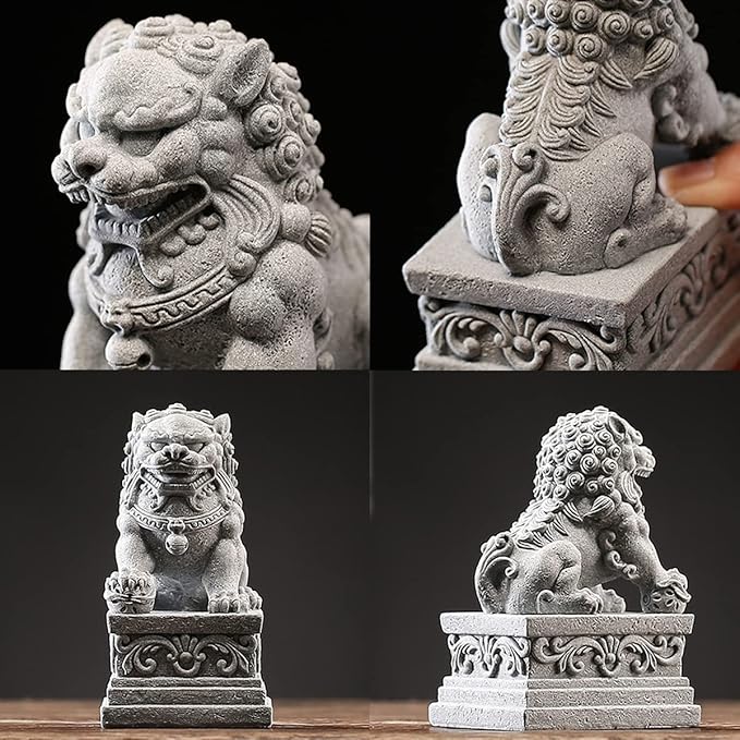 livelyfish Large Asian Fu Foo Dogs Statues A Pair of Two Guardian Lion Sandstone Figurine Pets Fish Tank Aquarium Landscape Ornaments Accessories Feng Shui Decorations, XL