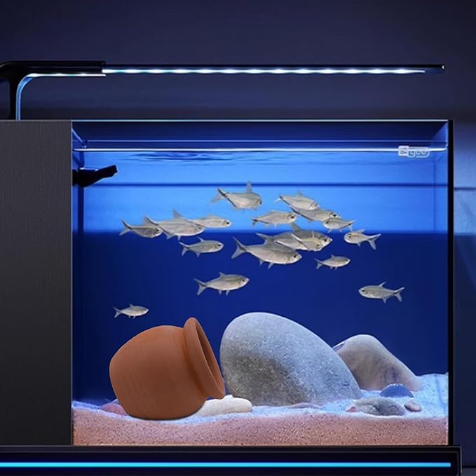 Betta Hide Ceramic Jar Ornament Aquarium Decorations Fish Tank Accessories Decor Hideaway Cave Hideout for Amano Shrimp Cichlid Bonsai to Play Spawn and Rest (Large)