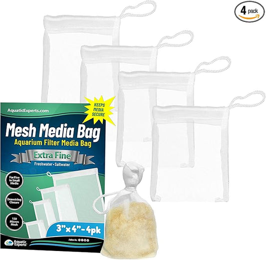 Aquatic Experts Extra Fine Aquarium Media Bag, Durable Drawstring Bags for Fish Tank Filters, 150 Micron Mesh, (Extra Fine, 3"x 4" - 4 Pack)