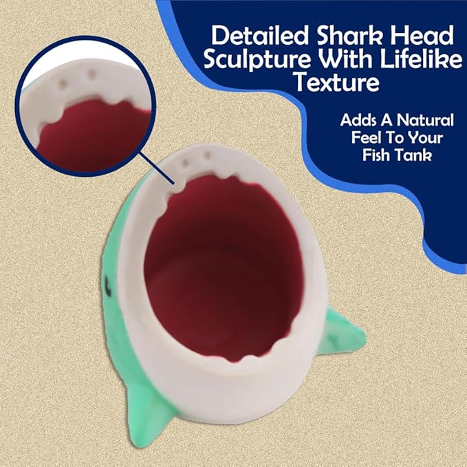 DQITJ 2 Pack Aquarium Decoration Shark Head Shape Resin Fish Tank Ornament for Fish Shrimp Breeding Hideout Cave