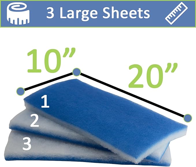 Five Star Filter Floss Premium 2 Inch Thick Aquarium Pond Filter Floss | Value Pack (3 Large Pads) 600 sqin | Double Bonded Poly Filter Pads | Easy Cut to fit | Clean Clear Water