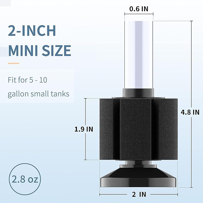 Pawfly Aquarium Sponge Filter, Small Fish Foam Filter with Tubing Suction Cup Check Valve Connector and Control Valve Accessories for Betta Fry Shrimp Tiny Fish Tank up to 10 Gallons