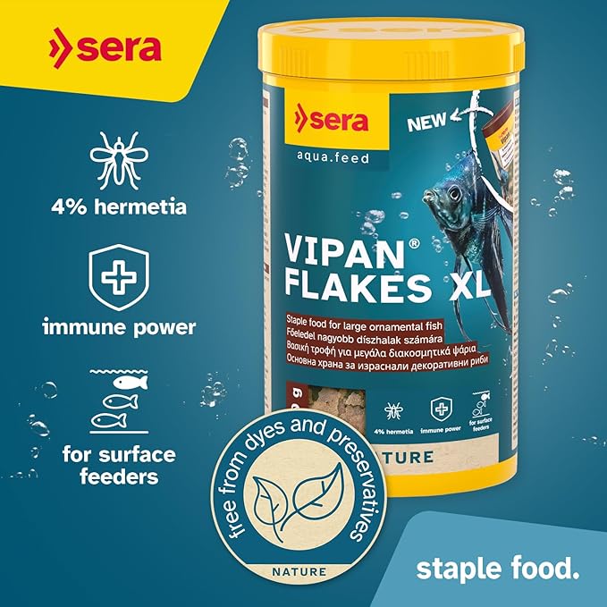 sera Vipan Tropical Flakes XL 7.4 oz. I Premium XL Staple Food for Ornamental Fish | Insect Meal & Prebiotic Effect | Free from Colorants and Preservatives | Perfect for Surface Feeders