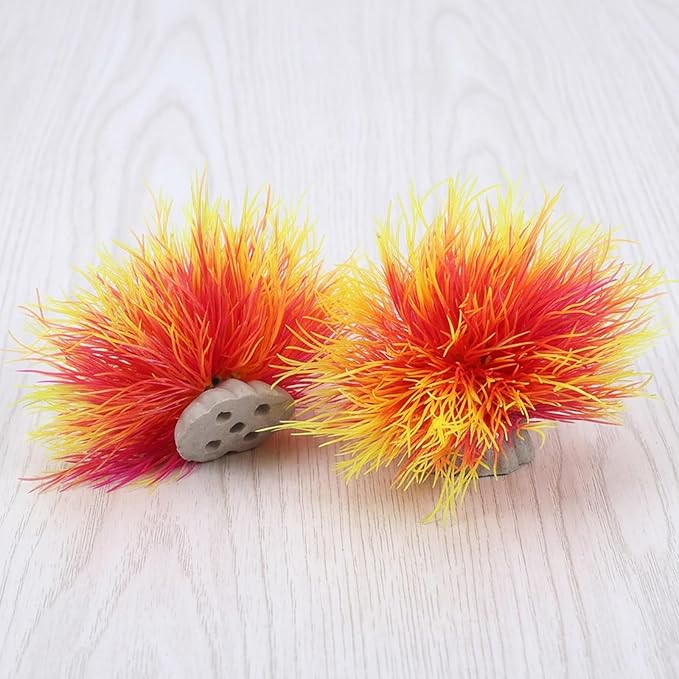 Telooco 3 Pack Aquarium Plants Plastic Realistic Fish Tank Plants with Weighted Base Aquarium Decor for Betta Tanks Aquascaping Reptile Terrariums (Pink and Yellow)