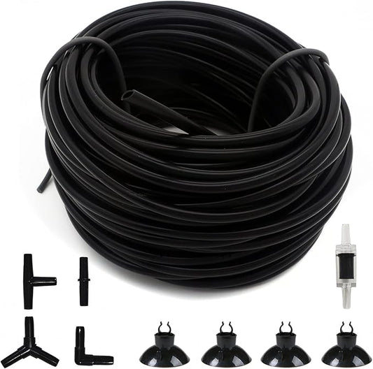 ALEGI 100 Feet 3/16 Inch Standard Aquarium Silicone Airline Tubing with Check Valves, Suction Cups and Connectors for Fish Tank, Hydroponics