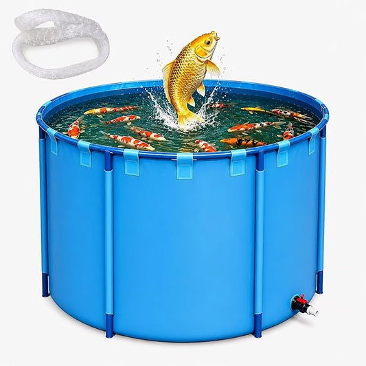 47.2 * 39.4 in Above Ground Pond(290 Gal) 0.9MM Thickened Round PVC Koi Fish Pond,Portable and Foldable Fishponds Suitable for Aquaculture and Agricultural Water Storage with Anti-Jump Net