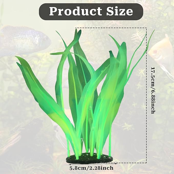 Styquenzer Silk Aquarium Plants, 7 Inch Tall Floating Glowing Decoration Plant Simulation Artificial Aquarium Plant Silk Fish Plants for Betta Fish Tank Decor Accessories, Green