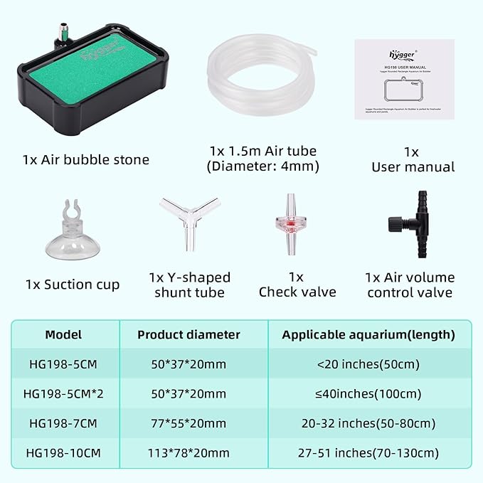 hygger Air Stone for Aquarium: High Dissolved Oxygen Diffuser Kit for Freshwater or Saltwater Fish Tank and Hydroponic Hydroponics Air Pump- 2.2W x 3L Inch Air Bubble Stone