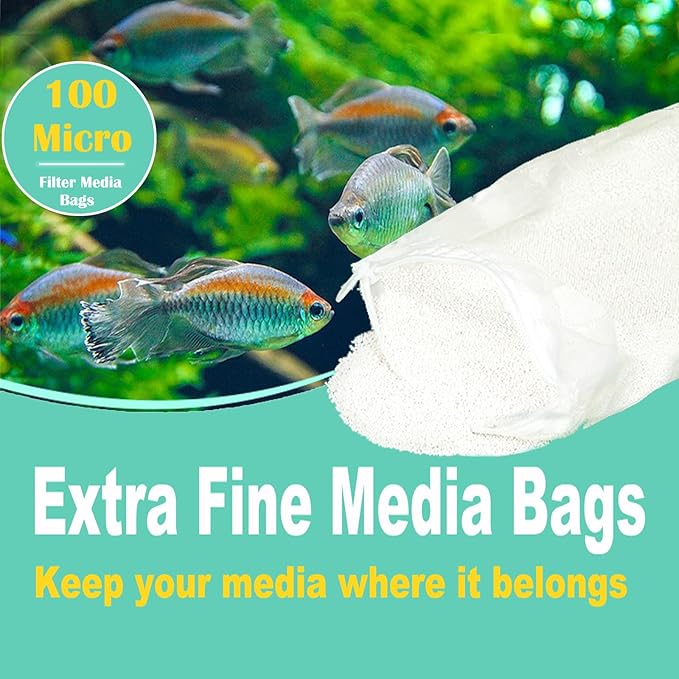 AQUANEAT Aquarium Filter Media Bags 6pcs Fish Tank Extra Fine 100 Micron Mesh Bags with Plastic Zipper for Activated Carbon (5.5” x 8”)