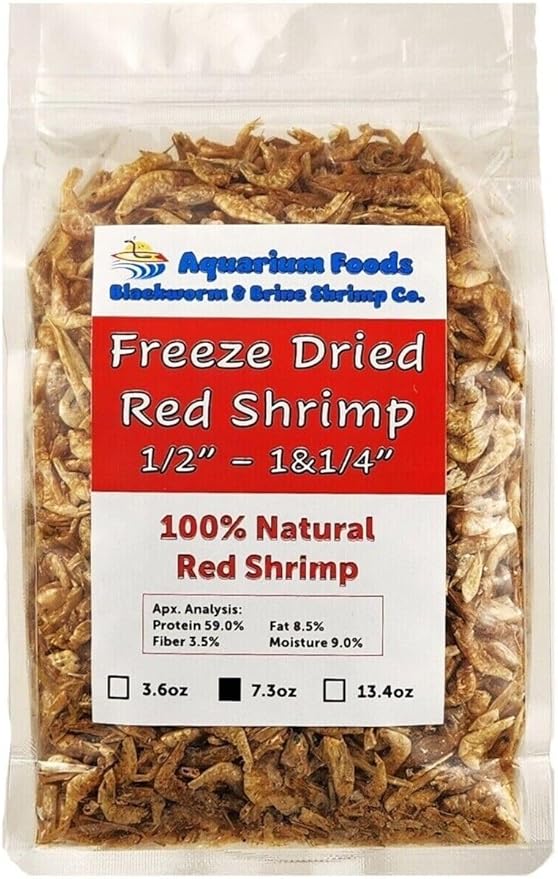 Red Shrimp, 1/2" to 1&1/4" Floating Freeze Dried Red Shrimp for All Tropical Fish, Cichlids, Catfish, Marines, Pond Fish, Turtles, Hamsters, Reptiles…7.3oz Clear Bag