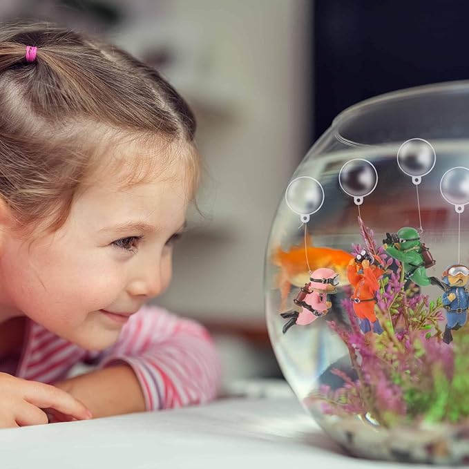 KALIONE Floating Fish Tank Decorations - Cute Little Diver Toys for Aquarium Decor - 4 Pack Ornaments Accessories