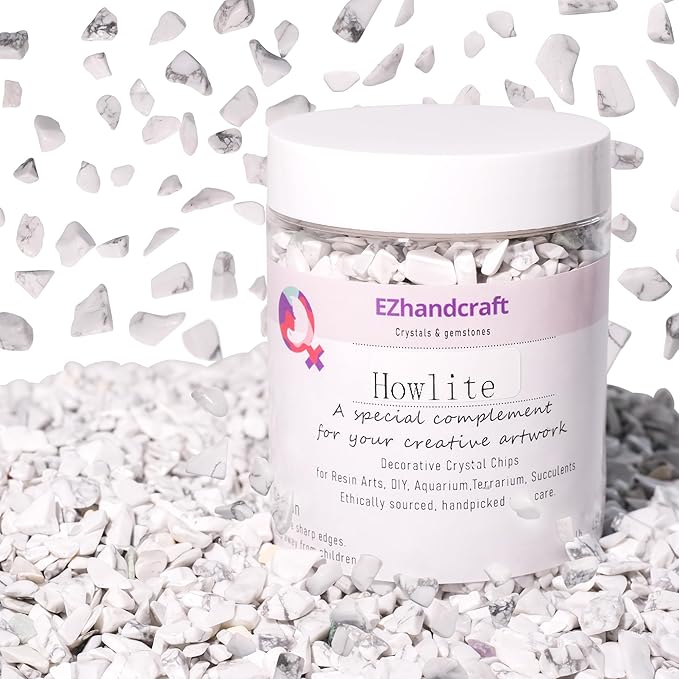 Howlite Crystal Chips 1lb (1200+ Pieces) – 5-8mm Natural Polished Healing Stones for Plants, Aquarium, Crafts, DIY Decor & Gifts