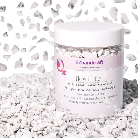 Howlite Crystal Chips 1lb (1200+ Pieces) – 5-8mm Natural Polished Healing Stones for Plants, Aquarium, Crafts, DIY Decor & Gifts