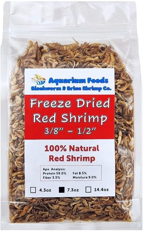 Red Shrimp, 3/8" to 1/2" Floating Freeze Dried Red Shrimp for All Tropical Fish, Cichlids, Medium Size Catfish, Marines, Pond Fish, Turtles, Hamsters, Reptiles…7.3oz Clear Bag