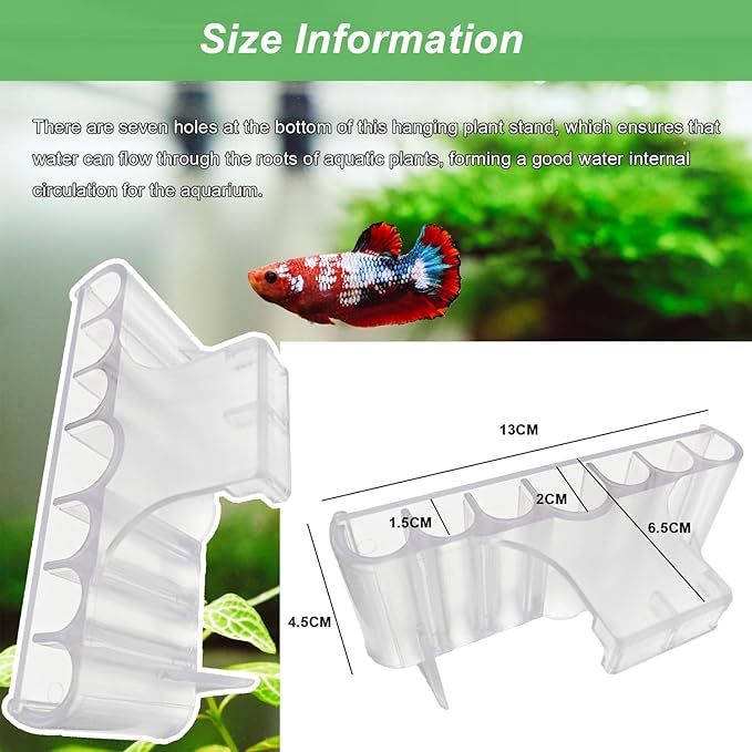 2PC 7 Holes Upgraded Aquarium Plant Holder, Aquatic Plants Cup for Tank, Fish Tank Plant Holder with Long Hook, Aquarium Feeder for Aquascape Decorations on Top of Tank (Transparent-2PC)