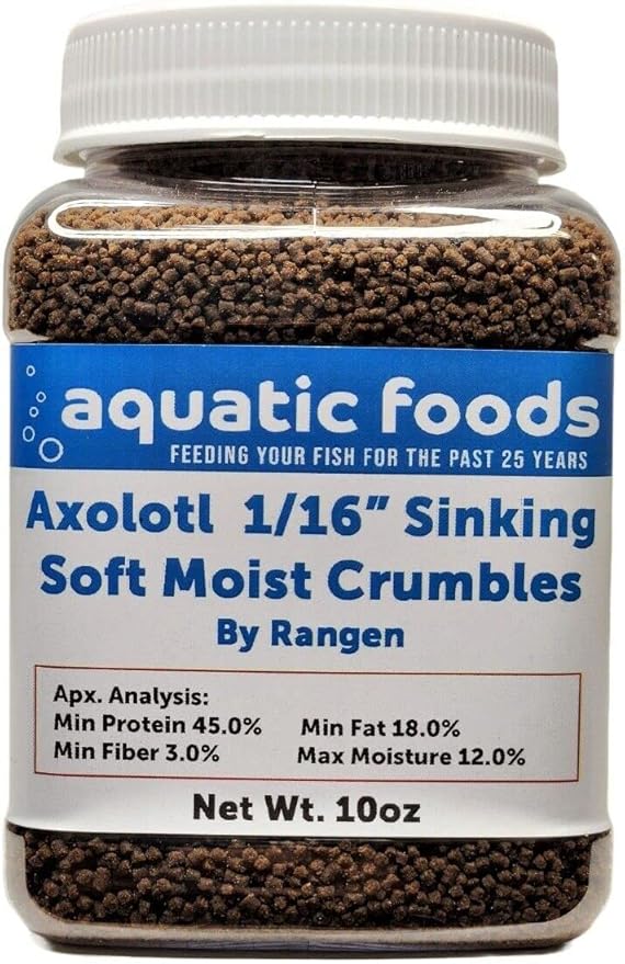 Axolotl Food 1/16" Soft Moist Sinking Salmon Crumbles for Baby Axolotl Also Shrimp, Snails, Crabs, Crayfish, Bottom Tropical Fish...10oz Small Jar