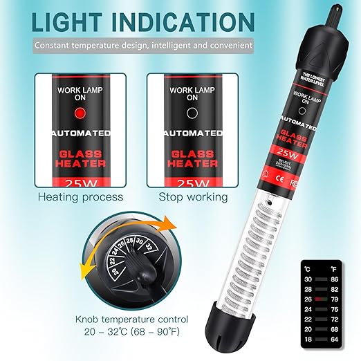 Adjustable Aquarium Heater Aquarium Heater,Submersible Adjustable Fish Tank Heater 25W,Rotatable and Adjustable Temperature Control, Used for 8 Gallon