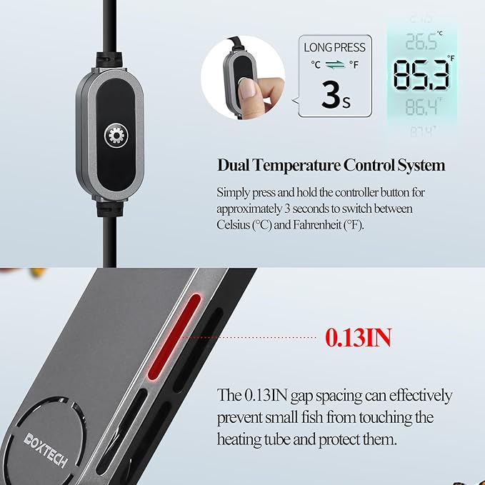 boxtech Small Submersible Aquarium Heater - 100w Fish Tank Heater, Mini Turtle Betta Tanks Heaters with External Adjustable Temperature Controller for 12 to 25 Gallon Tanks