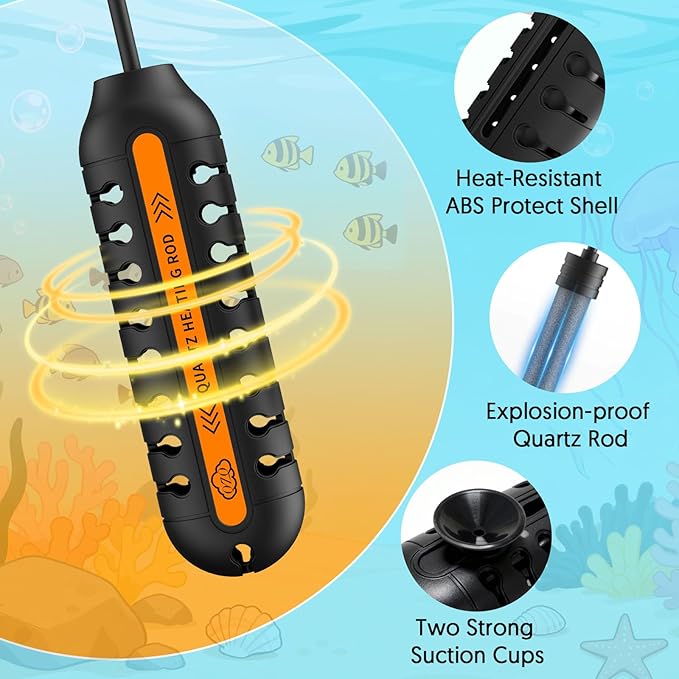 QZQ Aquarium Heater, 50W Adjustable Fish Tank Heater with Digital Display, External Temperature Controller, Submersible Turtle Tank Heater for 5-10 Gallon Tanks