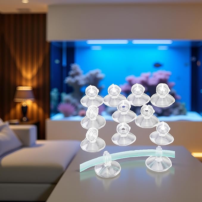 10Pcs Aquarium Suction Cup Clips Set, Fish Tank Air Line Holder, Clear Plastic for Glass Fish Supples
