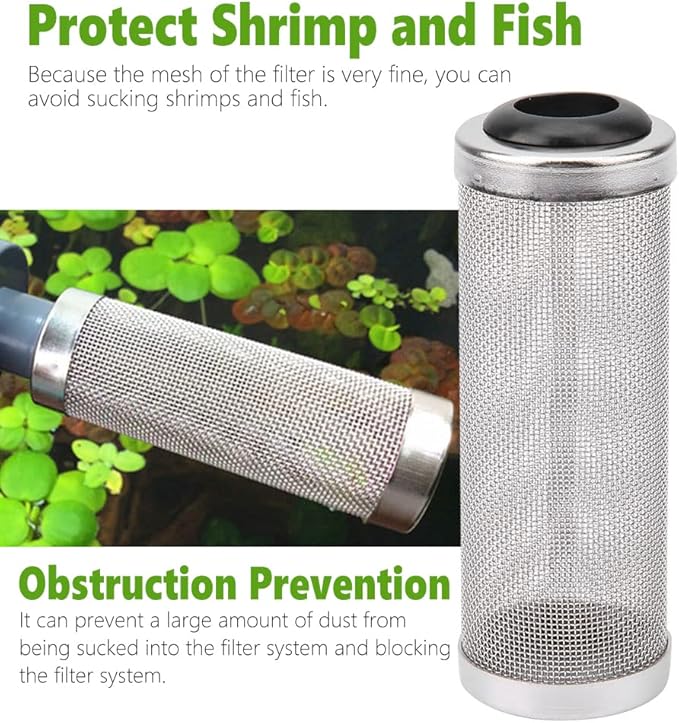 Joyzan Aquarium Intake Filter Mesh, Stainless Steel Inlet Shrimp Cover Guard Strainer Net Inflow Basket Screen Metal Prefilter Tube Accessory Breeding Protector Protecting Fish Tank Inhalation 12mm