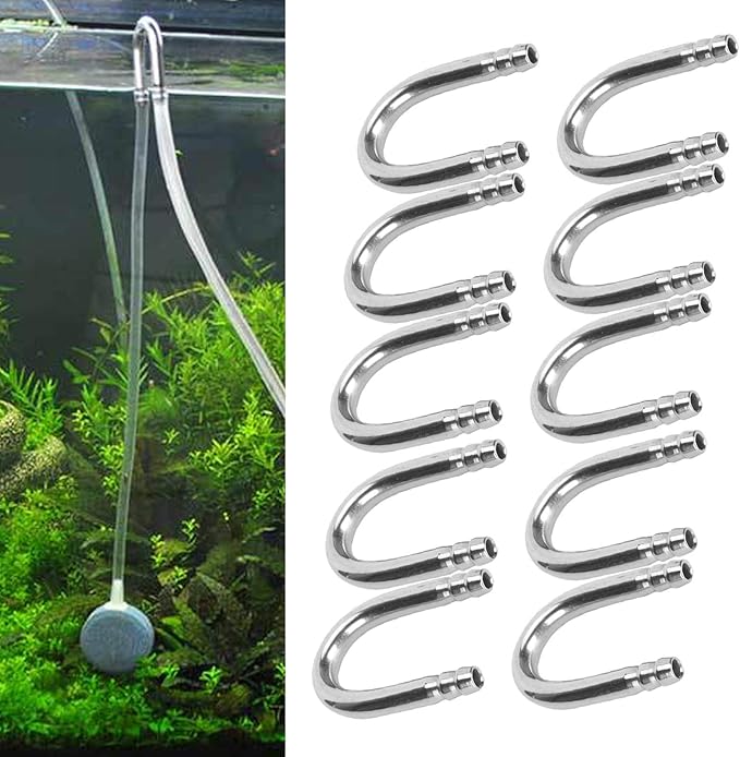 Zerodis 10Pcs Aquarium U-Shape Elbow Pipe Stainless Steel Oxygen Pump CO2 Tubing Aquarium Fish Accessory