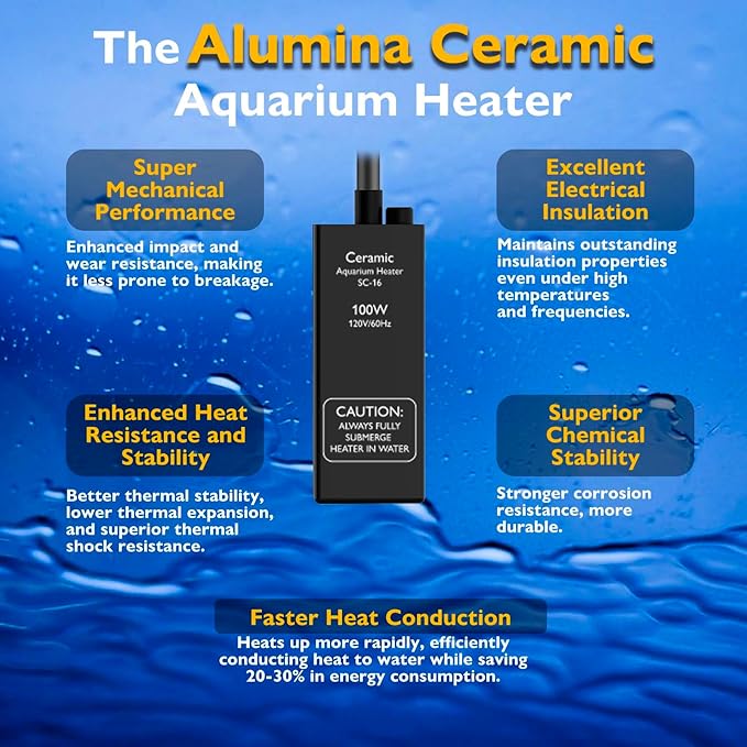 100W Small Aquarium Heater Betta Heater for 10-20 Gallon Freshwater & Saltwater Tanks, Alumina Ceramic Fish Tank Heater Turtle Heater with Dry-Run & Overheat Protection